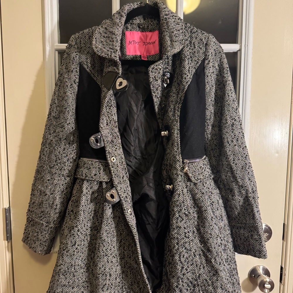 Betsey Johnson Herringbone Swing Coat Size 2 - Picture 8 of 11